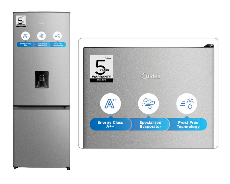 Midea 262L Bottom Freezer Fridge with Water Dispenser – Silver – Frost Free