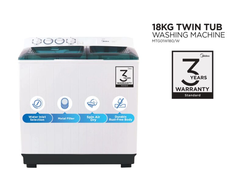 Midea 18kg Twin Tub Washing Machine – White